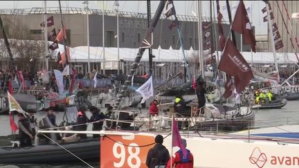 Dimanche 7 novembre à la mi-journée,&nbsp;les&nbsp;79&nbsp;skippeurs de la transat Jacques Vabre partent en direction de Fort de France pour la route du café.&nbsp; (CAPTURE D'ÉCRAN FRANCE 3)