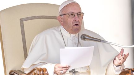 Le pape François lors de son audience générale au Vatican, le 10 octobre 2018. (MASSIMO VALICCHIA / NURPHOTO / AFP)