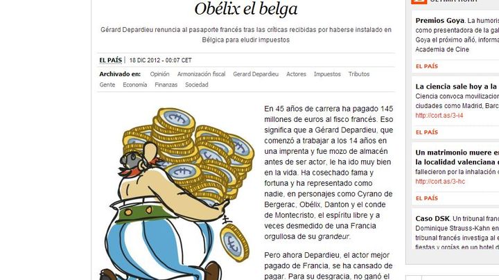 Capture d'&eacute;cran du site d'"El Pais", le 19 d&eacute;cembre 2012. (/ FRANCETV INFO)