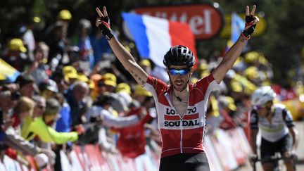 Arrivée de la 12eme étape du Tour de France : Thomas De Gendt (Lotto-Soudal) passe la ligne au Chalet Reynard