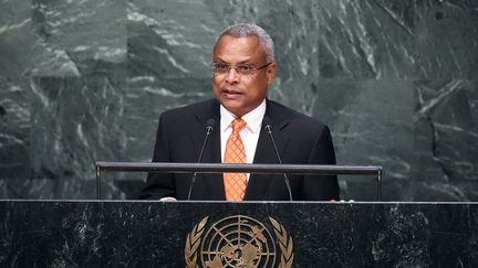 Le nouveau Président capverdien,&nbsp;José&nbsp;Maria Pereira Neves, lors d'une prise de parole&nbsp;à&nbsp;l'Assemblée générale des Nations Unies à l'ONU à New York, le 1er octobre 2015. (JEWEL SAMAD / AFP)