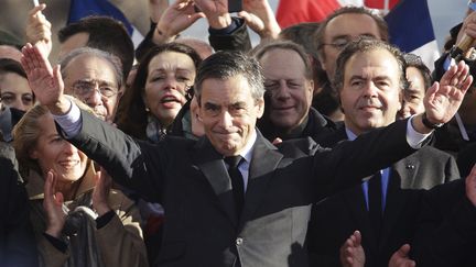 François Fillon, alors candidat de la droite et du centre à l'élection présidentielle, lors de son meeting au Trocadéro à Paris, le 5 mars 2017. (GEOFFROY VAN DER HASSELT / AFP)