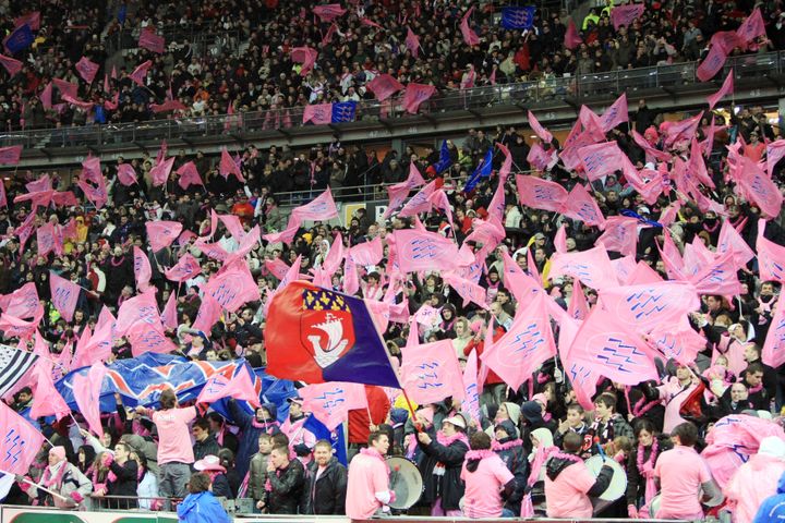 Des supporters du Stade fran&ccedil;ais dans une tribune du stade de France (Saint-Denis), le 22 mars 2008 lors d'un match contre Toulouse.&nbsp; (JACQUES DEMARTHON / AFP)