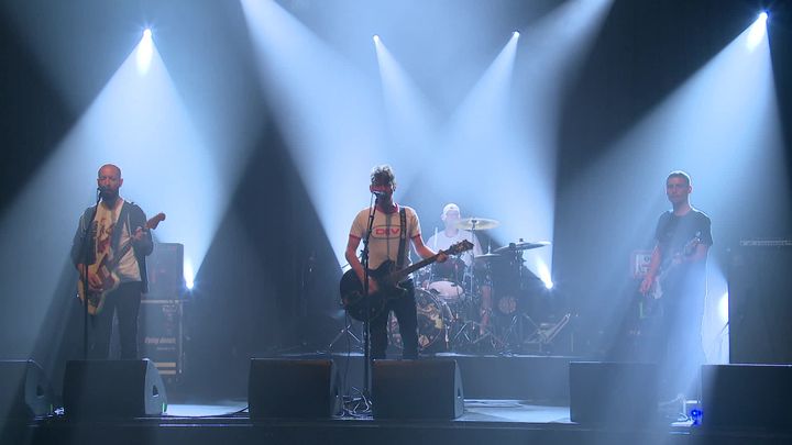 The four friends on the BBC stage in Hérouville Sain-Clair near Caen, October 27.   (JM. Guillaud / France Televisions)