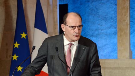 Jean Castex&nbsp;tient un discours à Narbonne (Aude), le 22 janvier 2022. (MAXPPP)