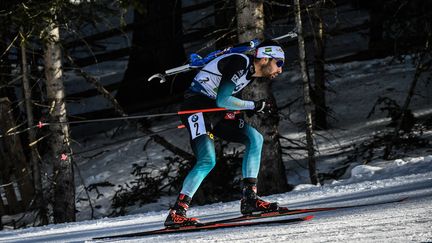 Martin Fourcade dans les Alpes italiennes le 22 février 2020.&nbsp; (MARCO BERTORELLO / AFP)