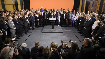 Manuel Valls lors de l'annonce de sa candidature à la présidentielle à Evry, le 5 décembre 2016. (LIONEL BONAVENTURE / AFP)