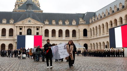 Relatives of the victims of the Hamas attack leave Les Invalides, in Paris, after the national tribute paid on February 7, 2024. (GONZALO FUENTES / AFP)