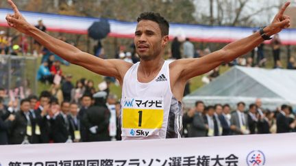 Le Marocain El Mahjoub Dazza lors de sa victoire au marathon de Fukuoka (MASAKI AKITSUKI / YOMIURI)