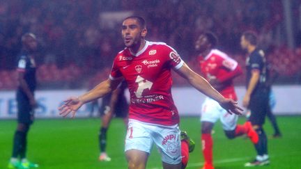 La joie Neal Maupay qui vient d'insrire le 2 ème but pour Brest (NICOLAS CR?ACH / MAXPPP)