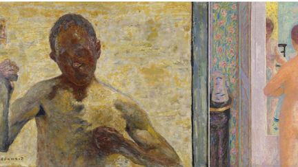 Pierre Bonnard, à gauche "Le Boxeur (portrait de l'artiste)", 1931, Paris Musée d'Orsay, donation de Philippe Meyer - à droite "La Toilette", dite "La Toilette rose", 1914, retouché en 1921, Paris Musée d'Orsay
 (à gauche RMN-Grand Palais (Musée d’Orsay) / Michèle Bellot © ADAGP, Paris 2015 - à droite © RMN-Grand Palais (Musée d’Orsay) / Hervé Lewandowski © ADAGP, Paris 2015)