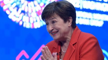 La directrice du Fonds monétaire international (FMI) Kristalina Georgieva prend la parole lors d'une interview au siège du FMI, à Washington (Etats-Unis), le 13 octobre 2022. (LENIN NOLLY/EFE / SIPA / SIPA)