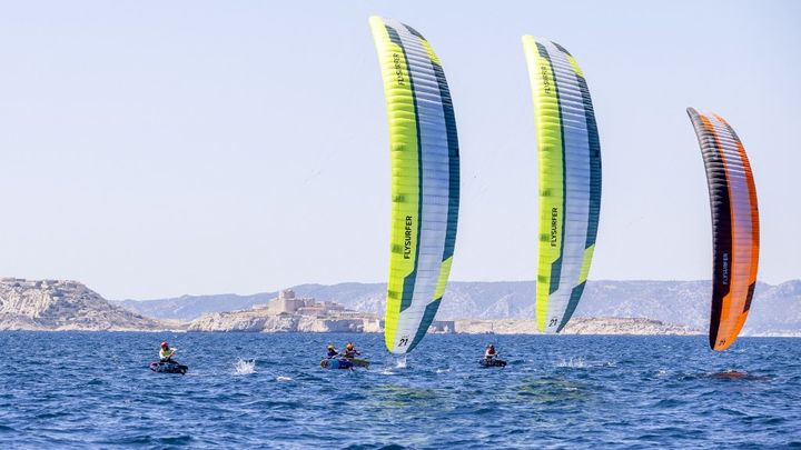 July 15, 2023, the kite foil test event in Marseille, prologue to the Paris 2024 Olympics. (AGENCE KMSP / VIA AFP)