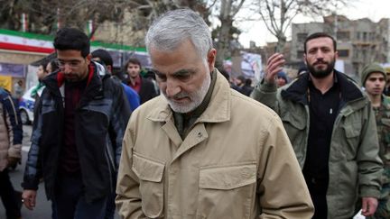 Le commandant de la force Al-Qods des Gardiens de la Révolution iranienne, Qassem Suleimani, lors des célébrations du 37e anniversaire de la Révolution Islamique, le 11 février 2016, à Téhéran. (STR/AFP)