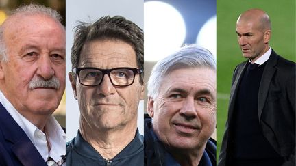 De gauche à droite : Vicente del Bosque, Fabio Capello, Carlo Ancelotti et Zinédine Zidane. (AFP)