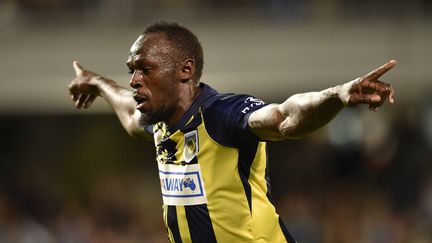 Usain Bolt, le 12 octobre 2018, lors d'un match des&nbsp;Central Coast Mariners contre le club de Macarthur South West United, à Sydney. (PETER PARKS / AFP)