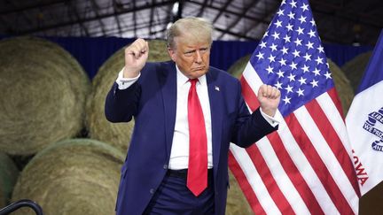 Le candidat républicain à la présidence américaine, Donald Trump, lors d'un événement de campagne à Adel, dans l'Iowa, le 16 octobre 2023. (SCOTT OLSON / GETTY IMAGES NORTH AMERICA / AFP)