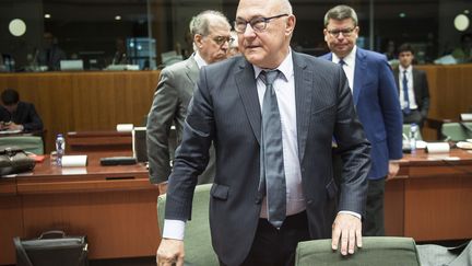 Michel Sapin lors d'une r&eacute;union avec les ministres des Finances, &agrave; Bruxelles (Belgique), le 12 mai 2015. (WIKTOR DABKOWSKI / WIKTOR DABKOWSKI)