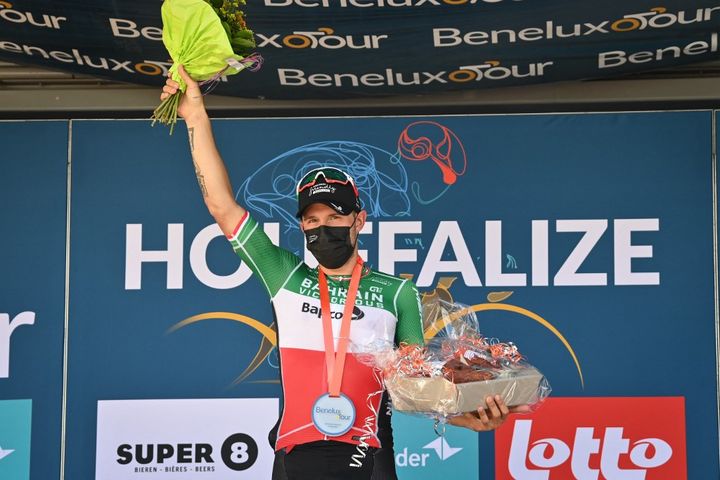 Sonny Colbrelli, maillot de champion d'Italie sur le dos, le 4 septembre 2021. (DAVID STOCKMAN / BELGA MAG)