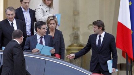 François Fillon, Valérie Pécresse et François Baroin, à l'Elysée, le samedi 5 novembre 2011. (FRANCOIS GUILLOT / AFP)