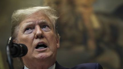 Donald Trump&nbsp;dévoilant les changements importants apportés à la loi sur la politique environnementale nationale depuis la Maison-Blanche, le 9 janvier 2020 à Washington. (DREW ANGERER / GETTY IMAGES NORTH AMERICA / AFP)