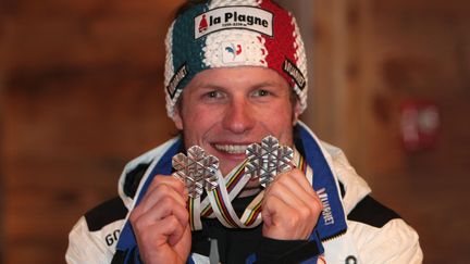 Julien Lizeroux remporte deux médailles d'argent aux Championnats du monde de Val d'Isère en 2009 (JACQUES DEMARTHON / AFP)