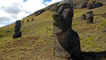 Quelques-unes des statues de l'île de Pâques (AFP - Martin BERNETTI)