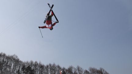 Le skieur canadien Mike Riddle décolle à plusieurs mètres de haut durant l'épreuve de ski halfpipe mardi 20 février. (TIM CLAYTON - CORBIS / CORBIS SPORT)