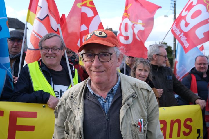 Joël in Guichen (Ille-et-Vilaine), during a demonstration against pension reform, April 6, 2023. (ROBIN PRUDENT / FRANCEINFO)