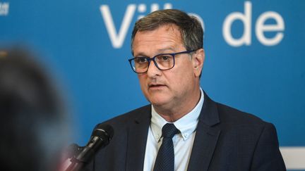 Louis Aliot, maire RN de Perpignan et vice-président du Rassemblement national, le 23 mai 2024 à Perpignan (Pyrénées-Orientales). (MICHEL CLEMENTZ / MAXPPP)