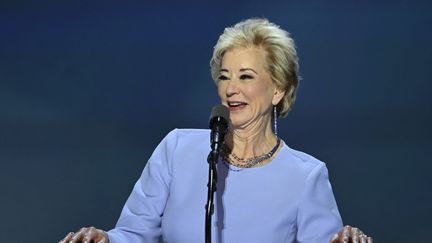 Linda McMahon lors du dernier jour de la Convention nationale républicaine à Milwaukee, Wisconsin, le 18 juillet 2024. (ANDREW CABALLERO-REYNOLDS / AFP)