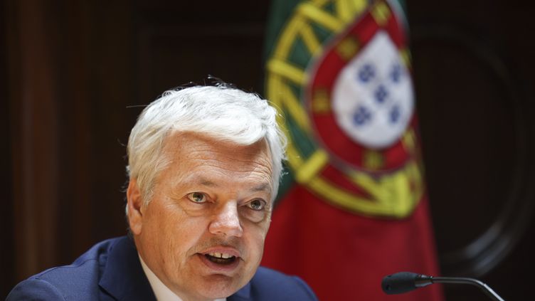 European Commissioner for Justice Didier Reynders answers questions at the Portuguese Parliament in Lisbon (Portugal), May 18, 2023. (JOSE SENA GOULAO / EPA/ LUSA / MAXPPP)