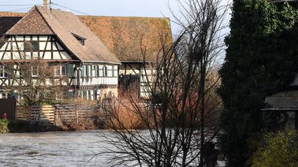 Une rivière en crue sur la commune d'Ebersmunster (Bas-Rhin),&nbsp;le 4 février 2020. (MAXPPP)