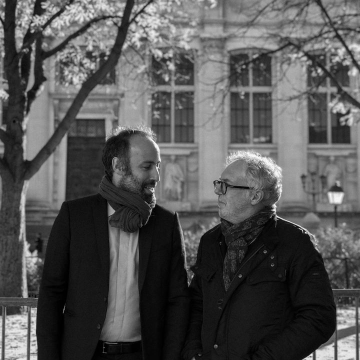 Arthur Dénouveaux, président de Life for Paris, et Philippe Duperron, président de 13Onze15. Paris, octobre 2021 (DAVID FRITZ-GOEPPINGER POUR FRANCEINFO)