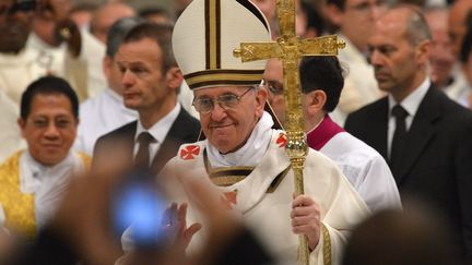 Le pape Fran&ccedil;ois, lors des c&eacute;r&eacute;monies du Jeudi saint, le 28 mars 2013 &agrave; Rome (Italie). (VINCENZO PINTO / AFP)