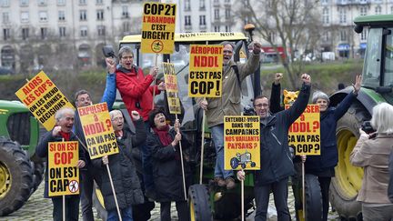 Des opposants au projet d'aéroport de Notre-Dame-des-Landes manifestent à Nantes, le 23 février 2016. (LOIC VENANCE / AFP)