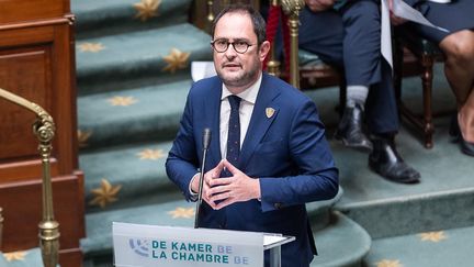 Le ministre de la Justice de Belgique, Vincent Van Quickenborne, le 15 juin 2023 photographié lors d'une séance plénière de la Chambre au Parlement fédéral à Bruxelles. (JAMES ARTHUR GEKIERE / BELGA MAG / AFP)