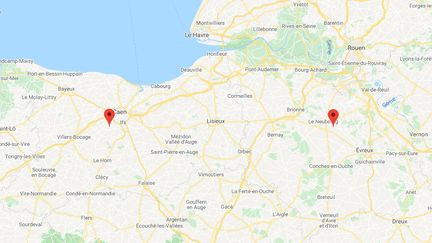 Le Calvados et l'Eure. (GOOGLE MAPS)