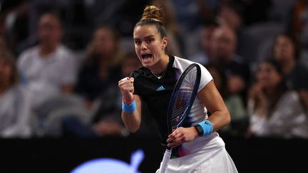 Maria Sakkari lors de sa victoire contre Aryna Sabalenka, le&nbsp;3 novembre 2022, lors du Masters WTA à&nbsp;Fort Worth, au Texas (Etats-Unis). (TOM PENNINGTON / GETTY IMAGES NORTH AMERICA)