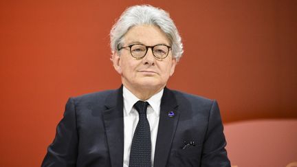 Le commissaire européen Thierry Breton lors du sommet Vivatech, à Paris, le 24 mai 2024. (MAGALI COHEN / HANS LUCAS / AFP)