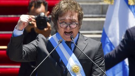 Javier Milei speaks before the Argentine Parliament after being inaugurated president, December 10, 2023, in Buenos Aires (Argentina).  (GUSTAVO GARELLO/AP/SIPA)