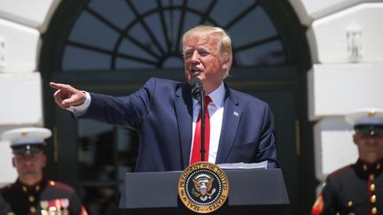 Le président américain Donald Trump s'exprime dans le jardin de la Maison Blanche à Washington, le 15 juillet 2019. (LEAH MILLIS / REUTERS)