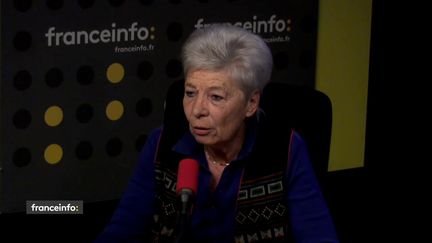 La présidente de la Cimade, Geneviève Jacques&nbsp;dans le studio de franceinfo, le 23 avril 2018. (FRANCEINFO / RADIOFRANCE)