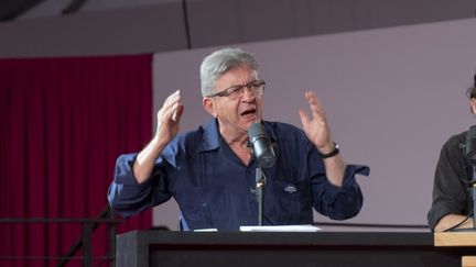 Le leader de La France insoumise Jean-Luc Mélenchon lors de la Fête de l'Humanité, à Brétigny-sur-Orge (Essonne), le 15 septembre 2023. (CLAIRE SERIE / HANS LUCAS / AFP)