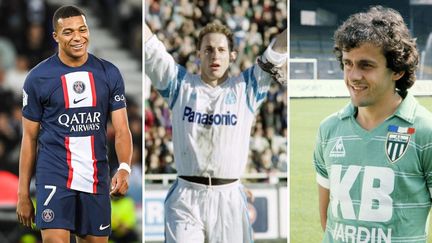 Kylian Mbappé, Jean-Pierre Papin et Michel Platini. (AFP)