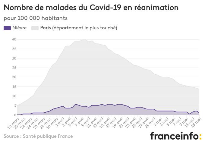 Nombre de malades du Covid-19 en réanimation pour 100 000 habitants. (FRANCEINFO)