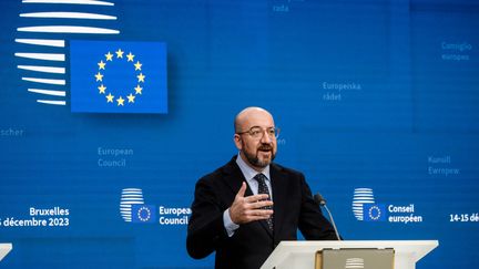 The President of the European Council, Charles Michel, on December 15, 2023 in Brussels (Belgium).  (EUROPEAN UNION / HANS LUCAS / AFP)