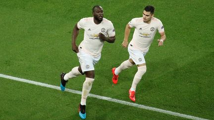 Romelu Lukaku fête son premier but pour Manchester United face au PSG, le 6 mars 2019, à Paris. (BENOIT TESSIER / REUTERS)