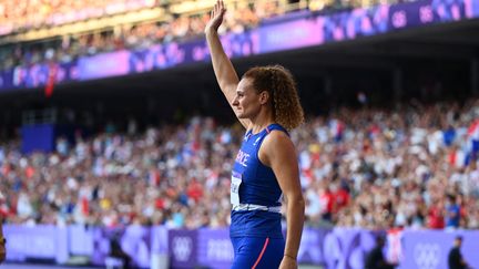 Melina Robert-Michon lors de la finale de disque au Stade de France le 5 août 2024 lors des Jeux olympiques. (AGENCE KMSP / AFP)