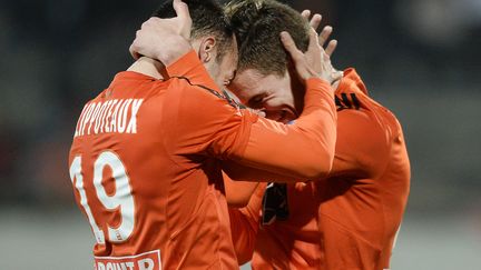 Le joie des Merlus qui se hissent en quart de finale de la Coupe de la Ligue (JEAN-SEBASTIEN EVRARD / AFP)